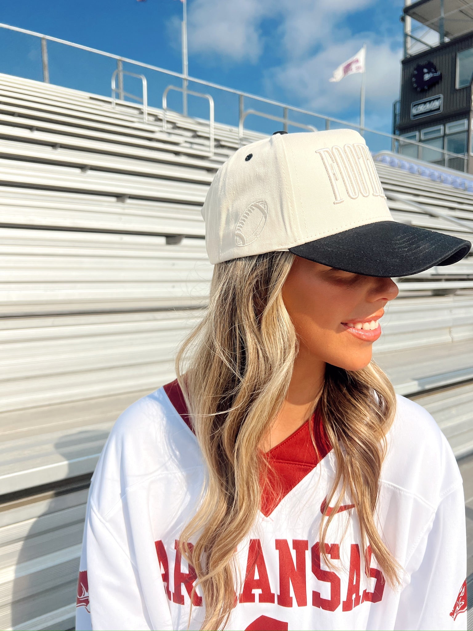 Collection of Football Trucker Hat | Neutral Vintage Puff Embroidery Snapback in a gallery layout