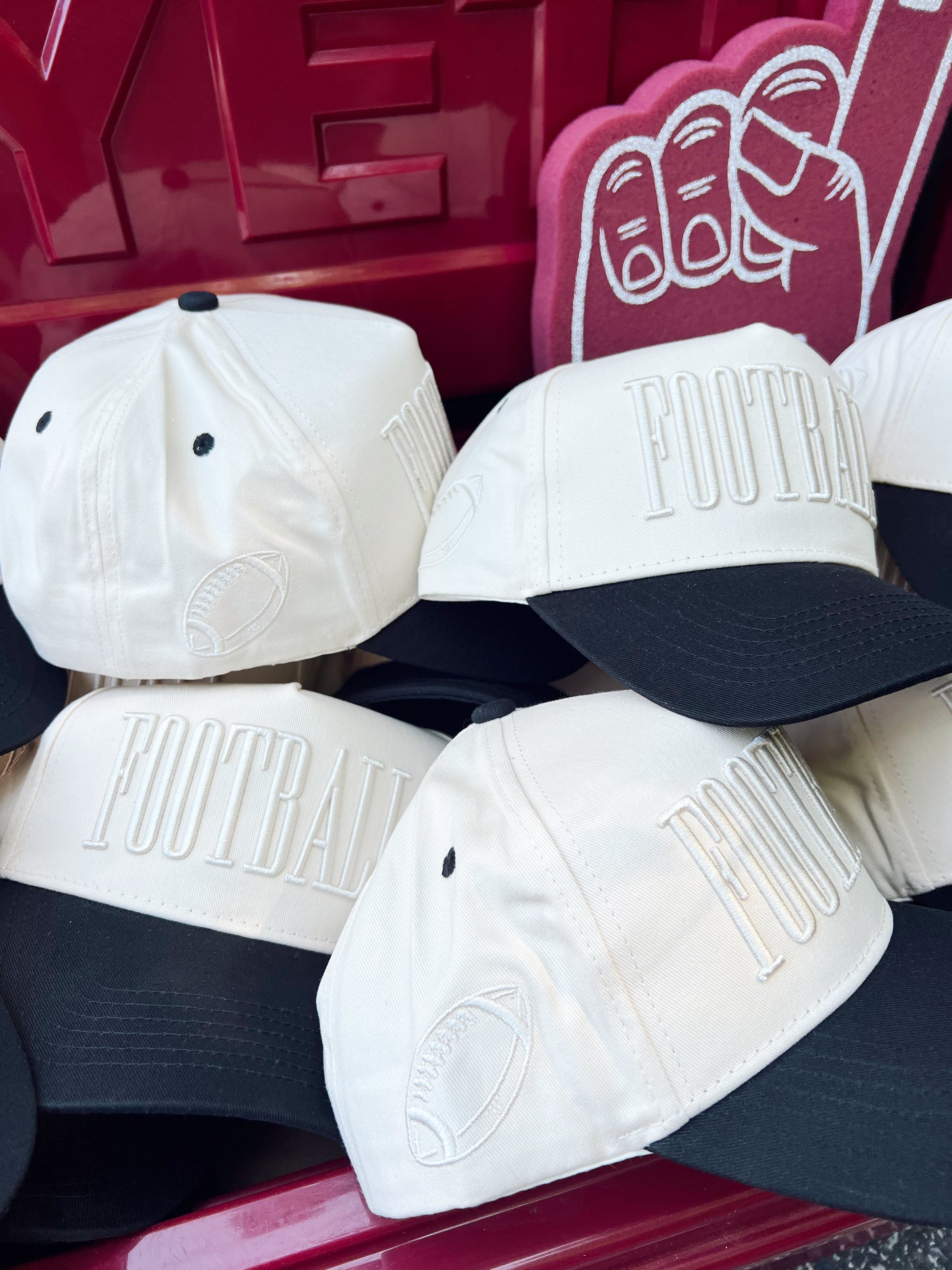 Football Trucker Hat | Neutral Vintage Puff Embroidery Snapback