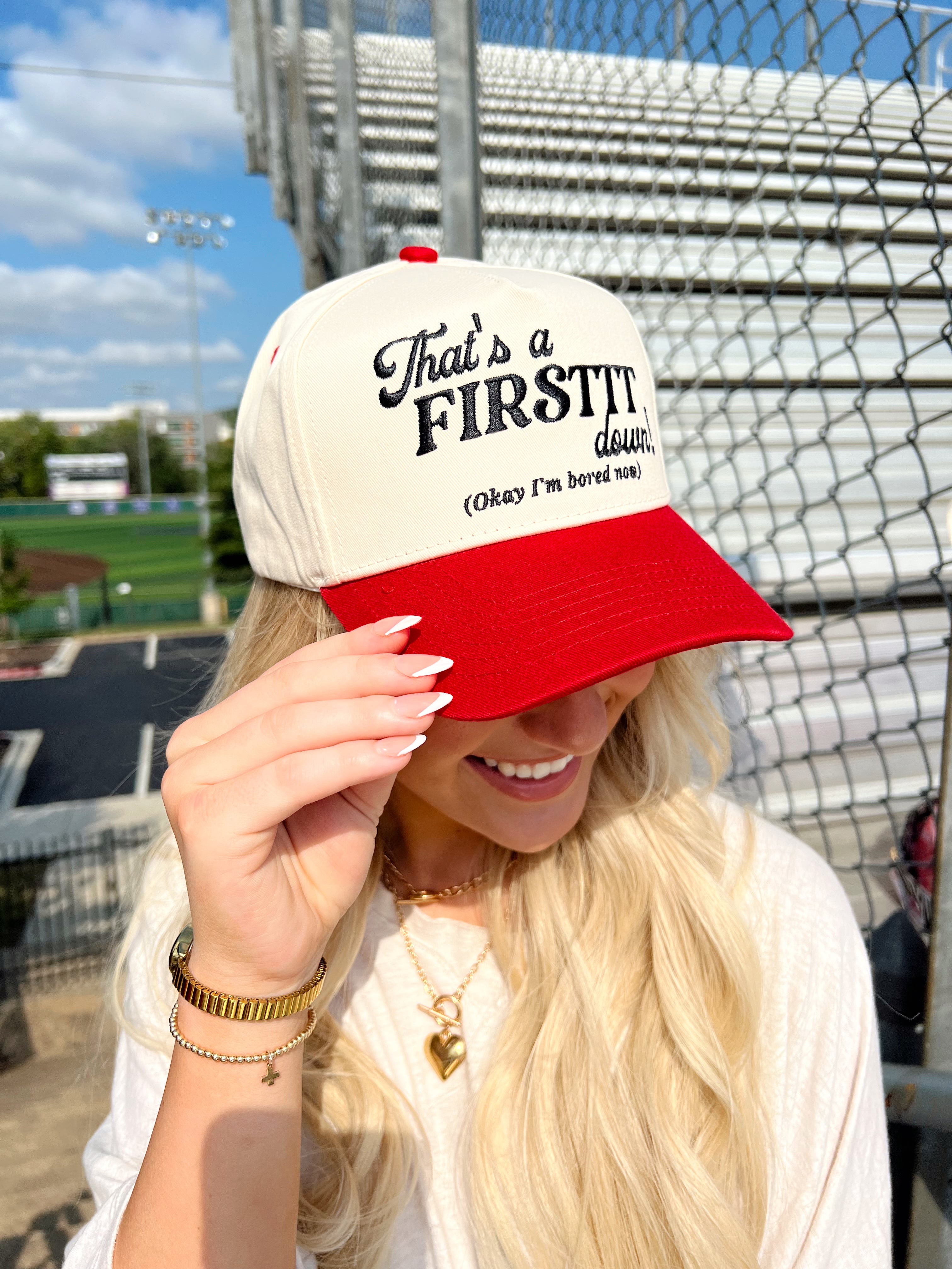 Collection of That's a Firstttt Down Hat | Funny Football Mom Trucker in a gallery layout