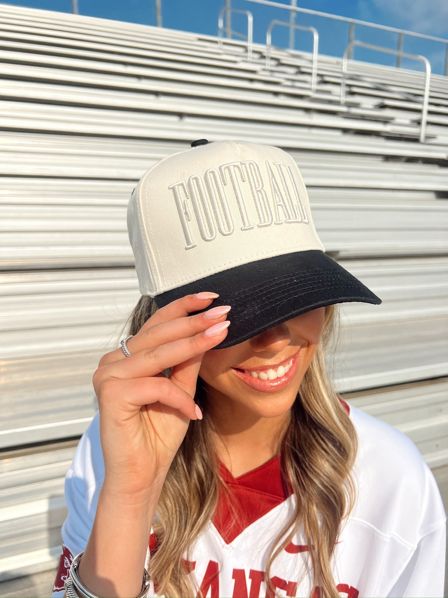 Football Trucker Hat | Neutral Vintage Puff Embroidery Snapback