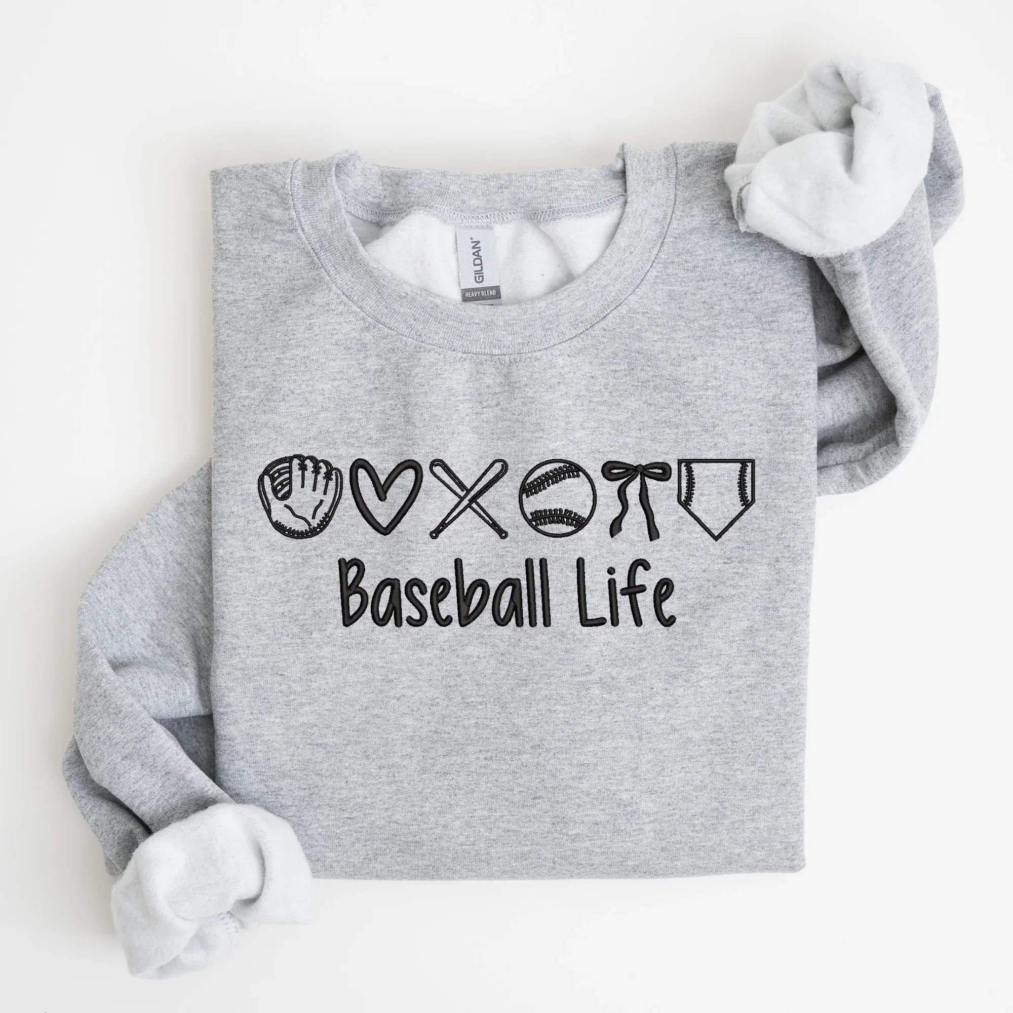 Collection of Gray sweatshirt with 'Baseball Life' text and graphics on a white background in a gallery layout