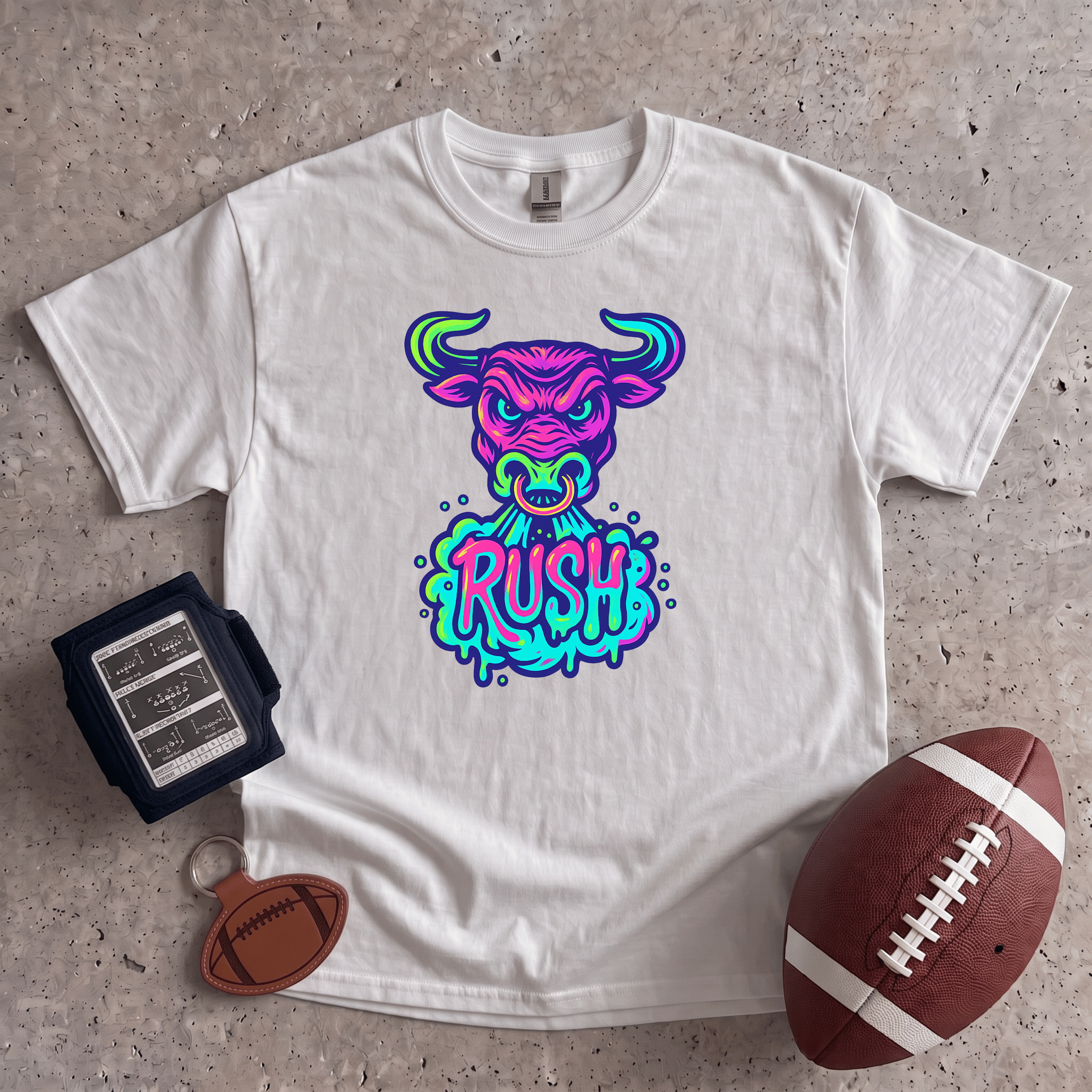 Collection of Bull Rush T-Shirt | Neon Football Graphic Tee in a gallery layout