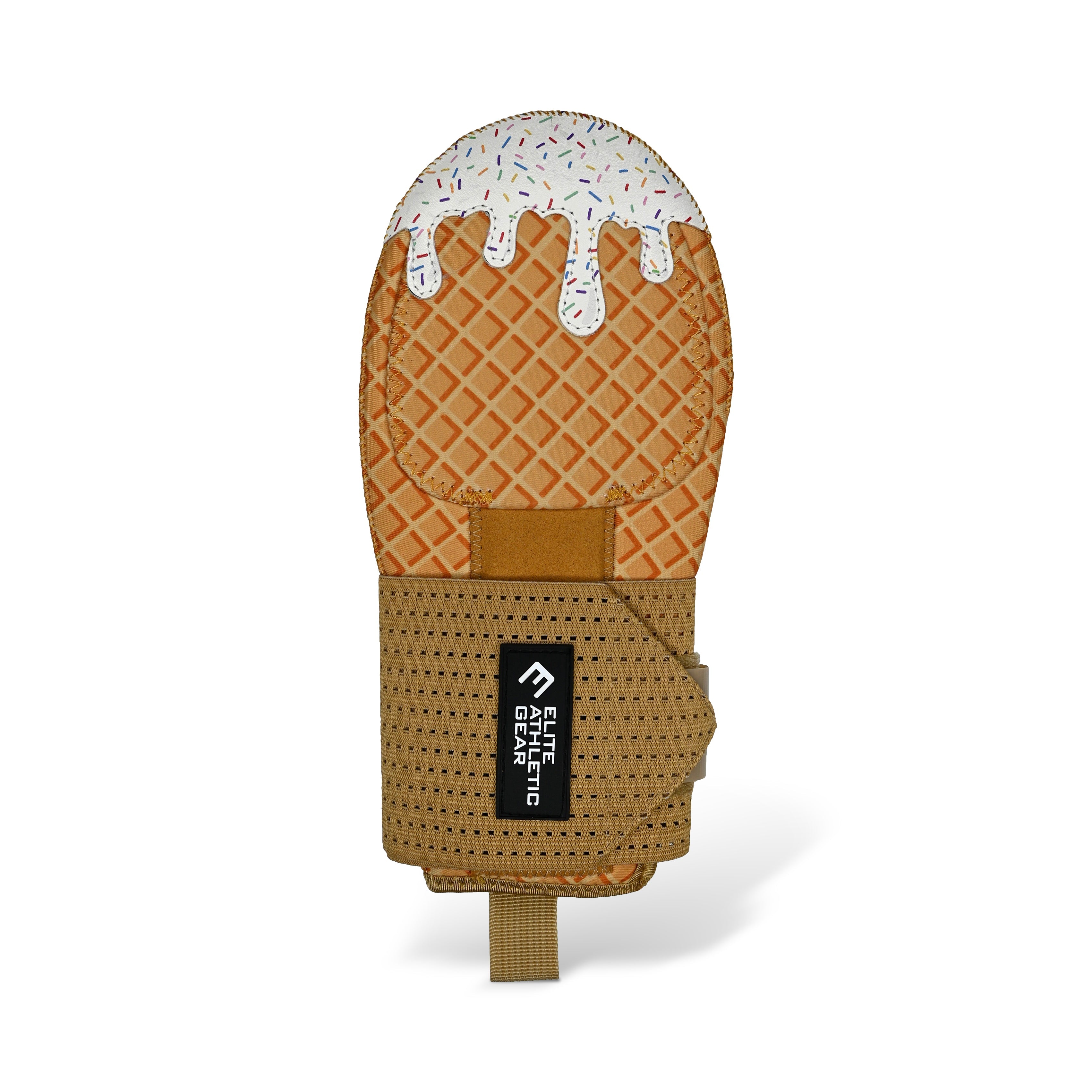 Collection of Mitt designed to look like a ice cream cone with a label on a white background in a gallery layout