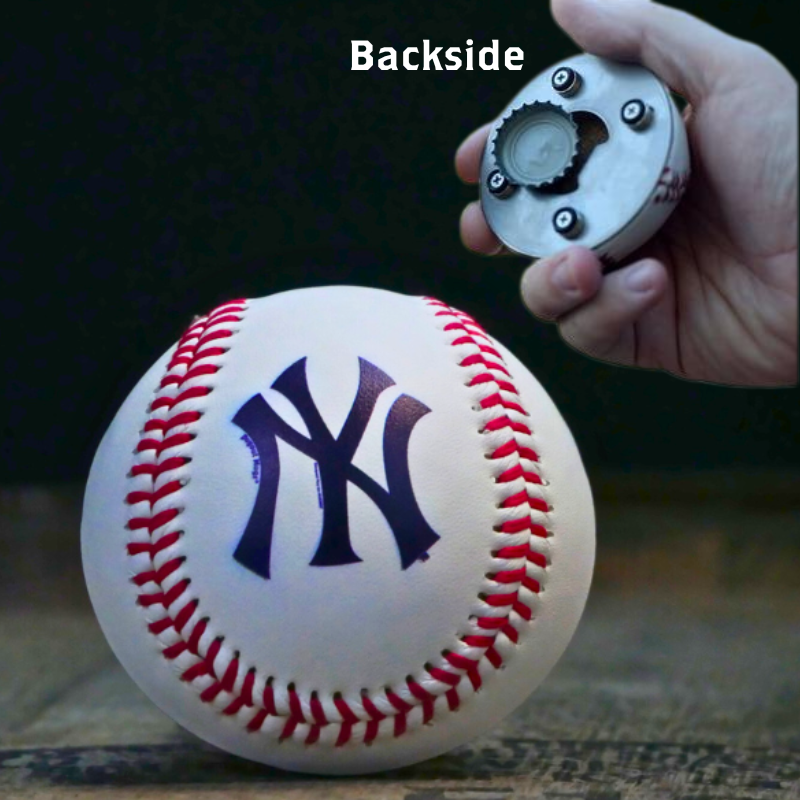 Collection of Baseball with New York Yankees logo and a bottle opener on the backside. in a gallery layout