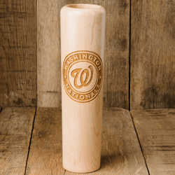 Collection of Wooden bat with 'Washington Nationals' logo on a wooden background in a gallery layout
