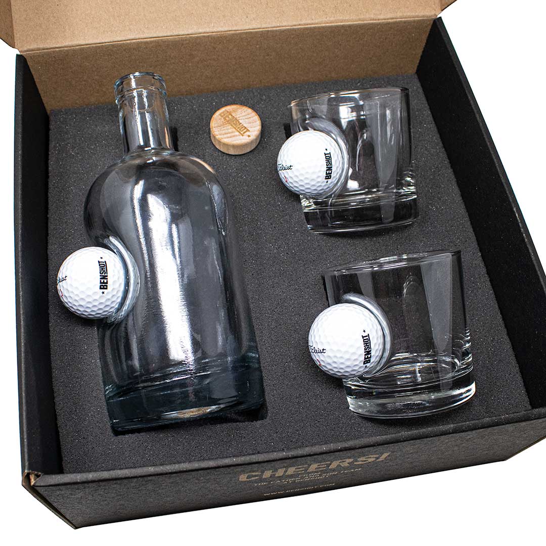 Collection of BenShot Golf Ball Glasses in a gallery layout