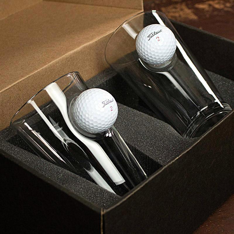 Collection of BenShot Golf Ball Glasses in a gallery layout