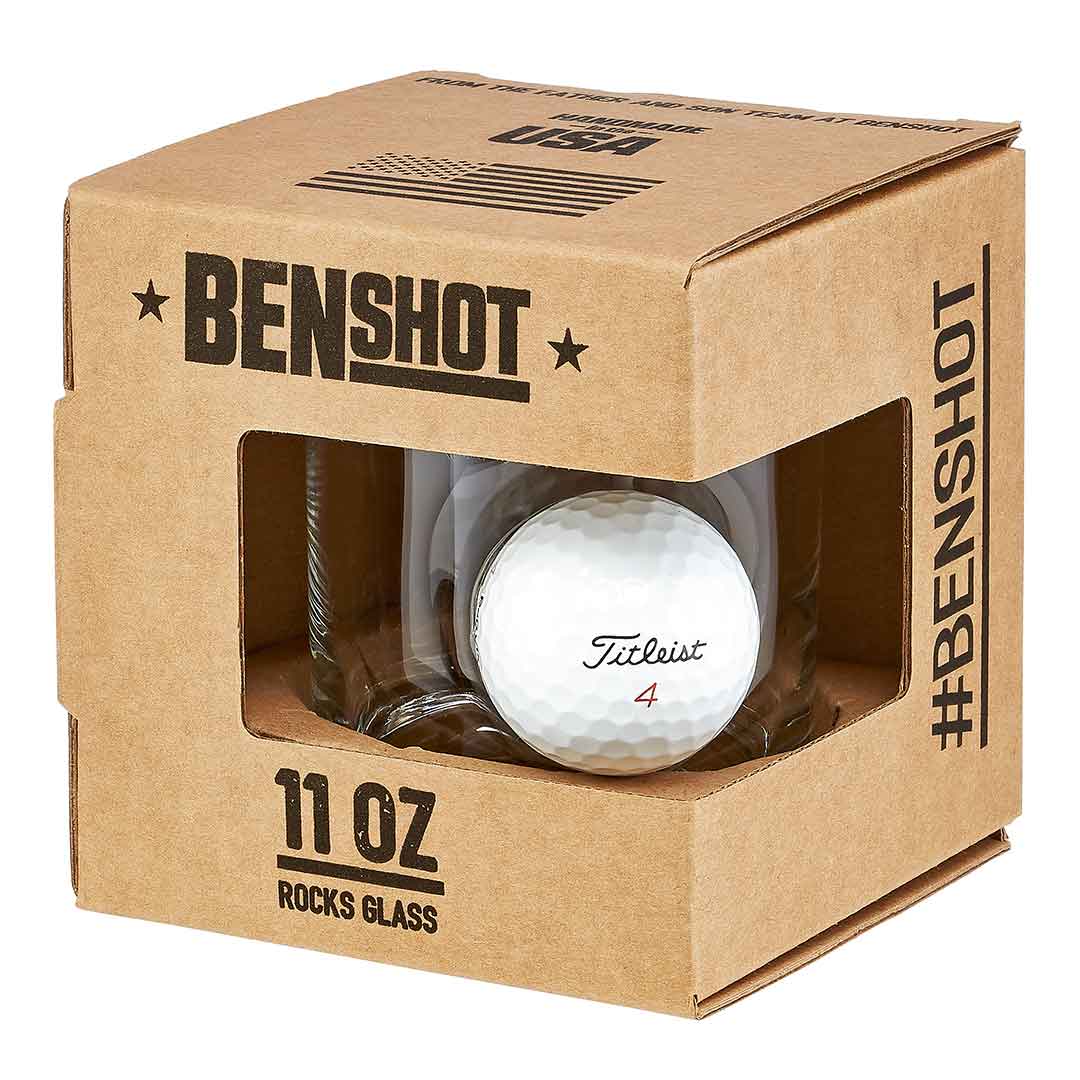 Collection of BenShot Golf Ball Glasses in a gallery layout