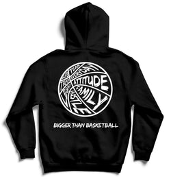 Collection of Black hoodie with white text design on a white background in a gallery layout