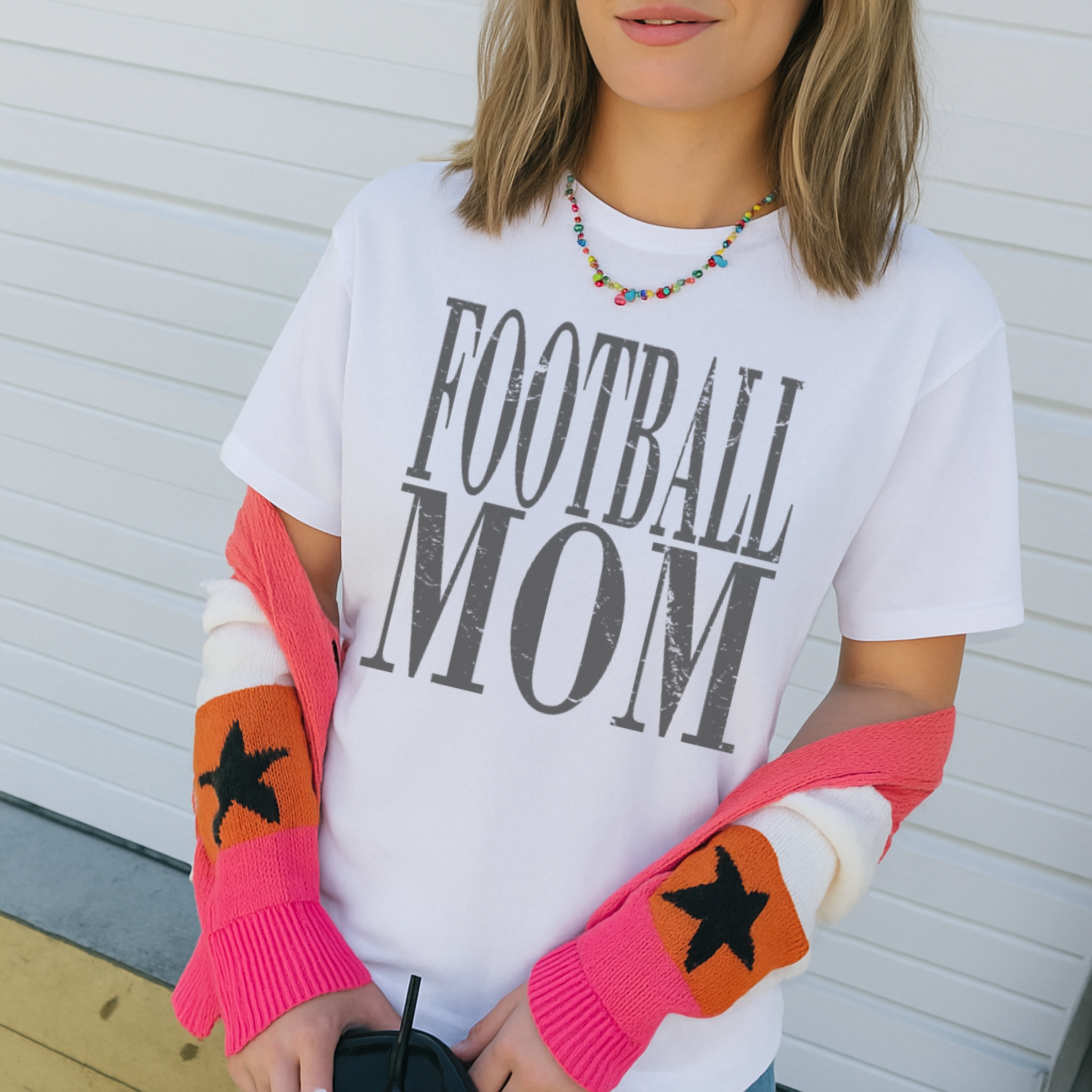 Collection of Distressed Football Mom Tee Shirt in a gallery layout