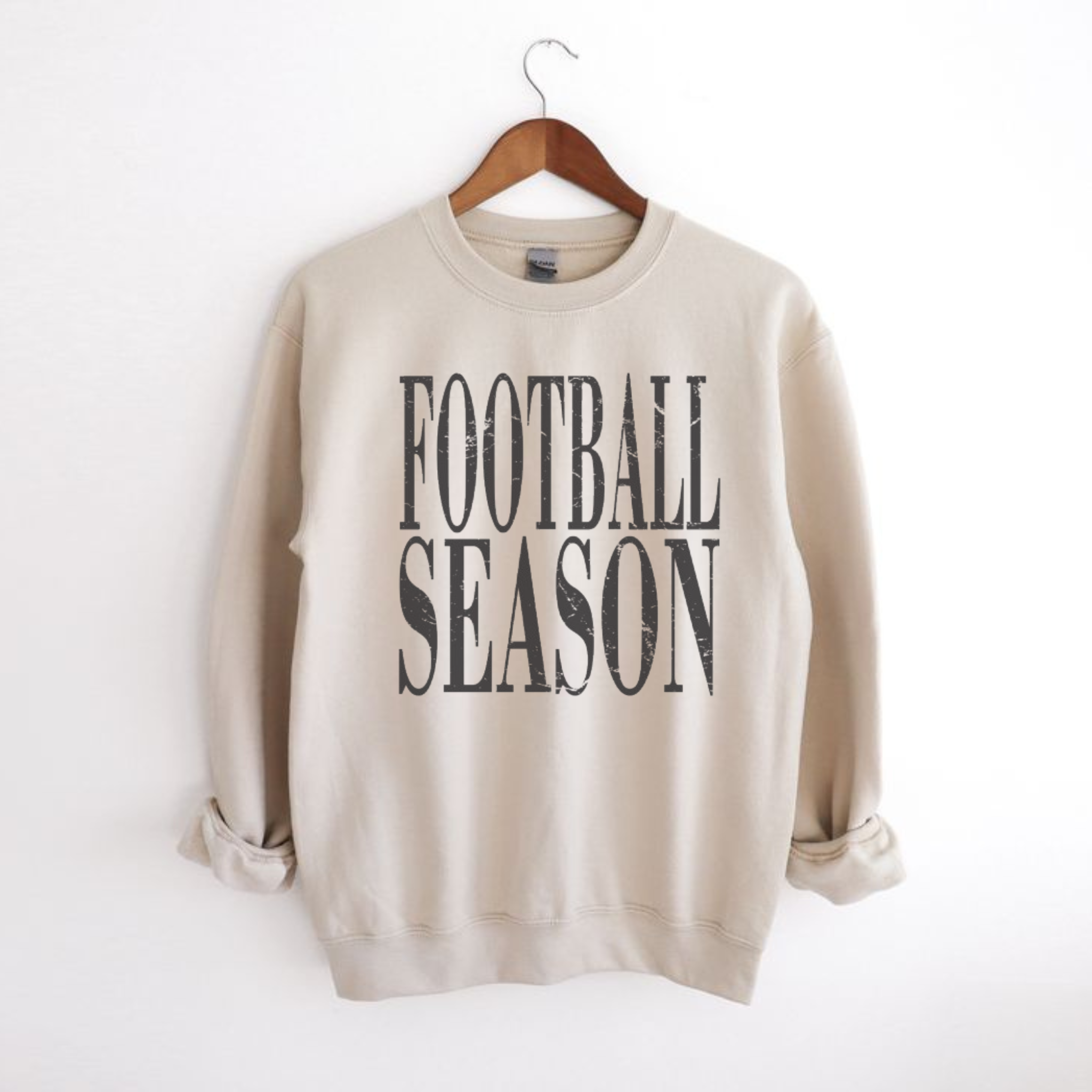 Collection of Distressed Football Season Crewneck Sweatshirt in a gallery layout