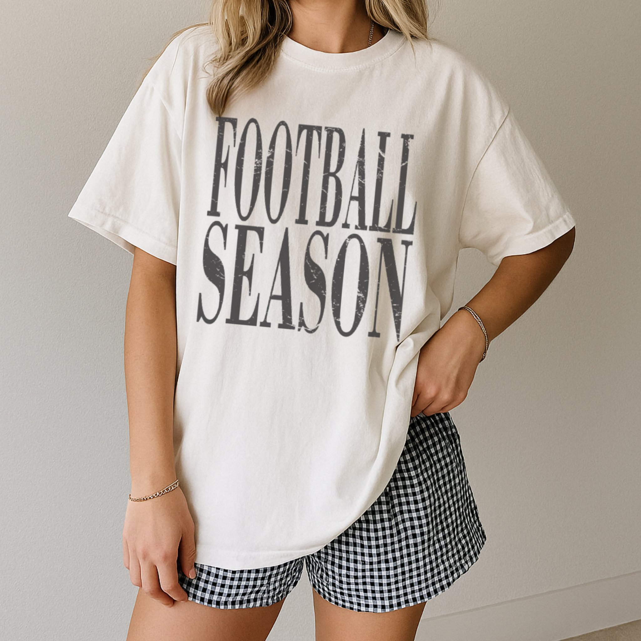 Collection of Distressed Football Season Tee Shirt in a gallery layout