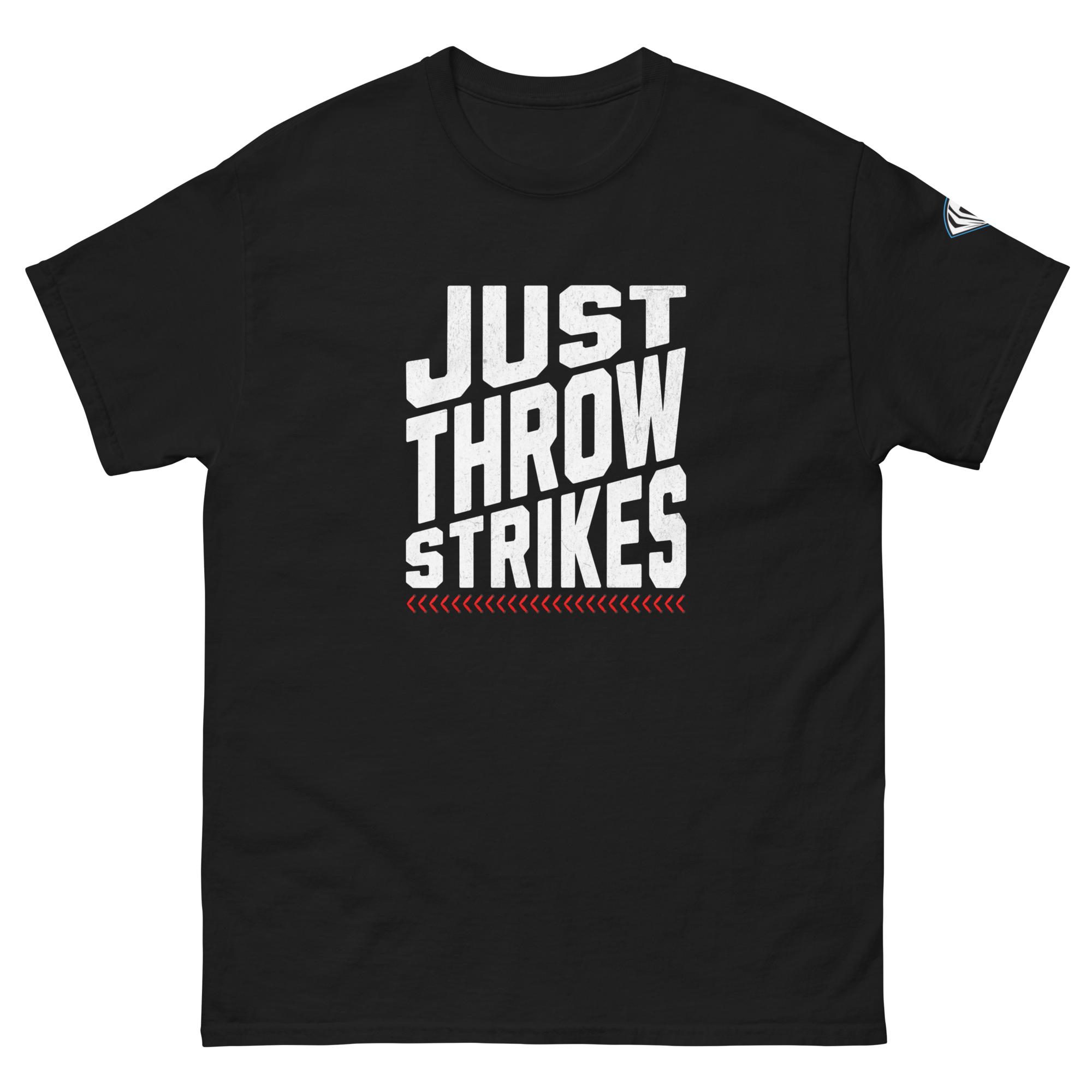 Collection of just throw strikes black t shirt in a gallery layout