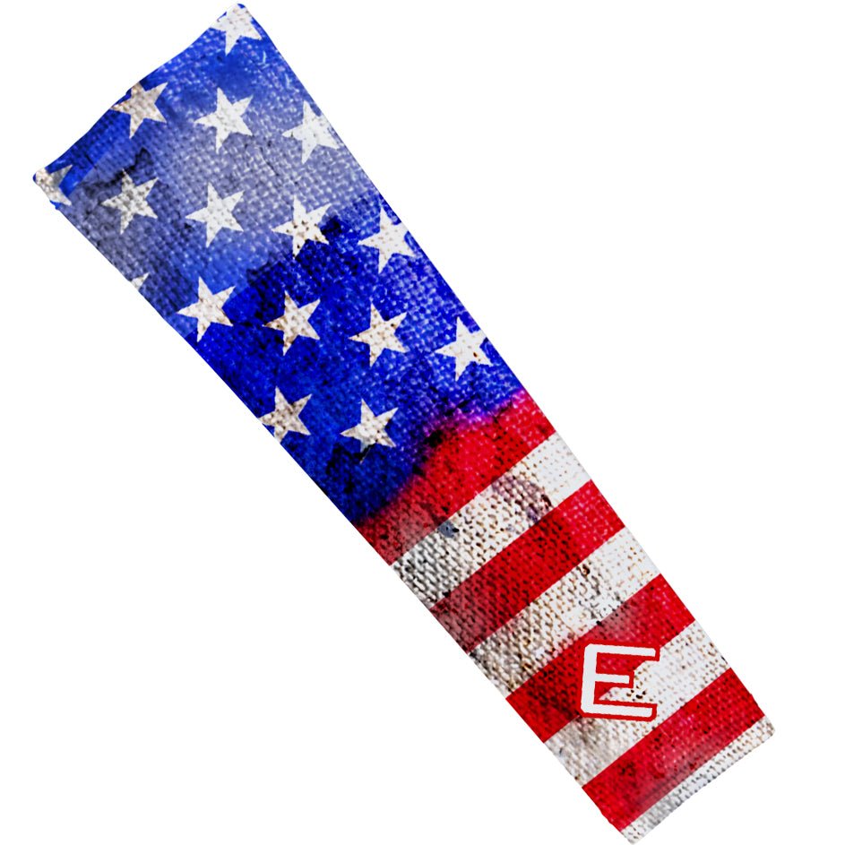 Collection of American flag patterned headband with a logo on a white background in a gallery layout