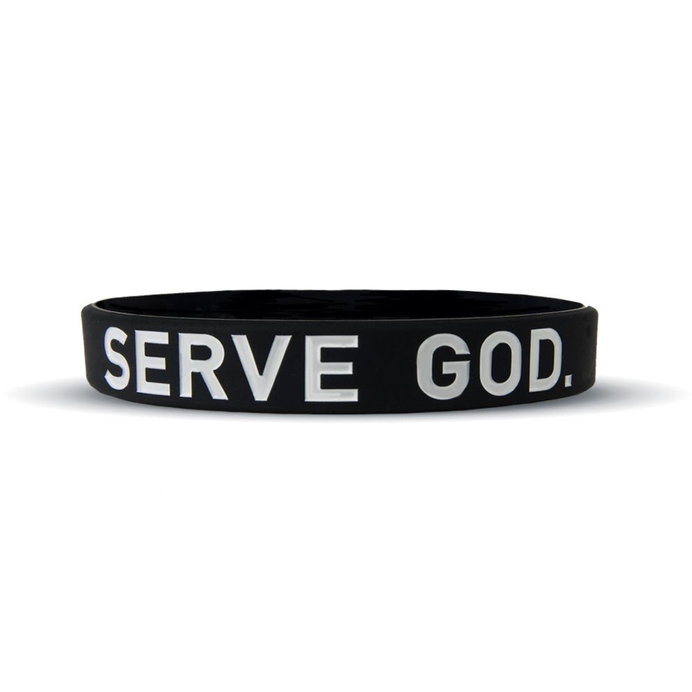 Collection of Black wristband with 'SERVE GOD.' text on a white background in a gallery layout