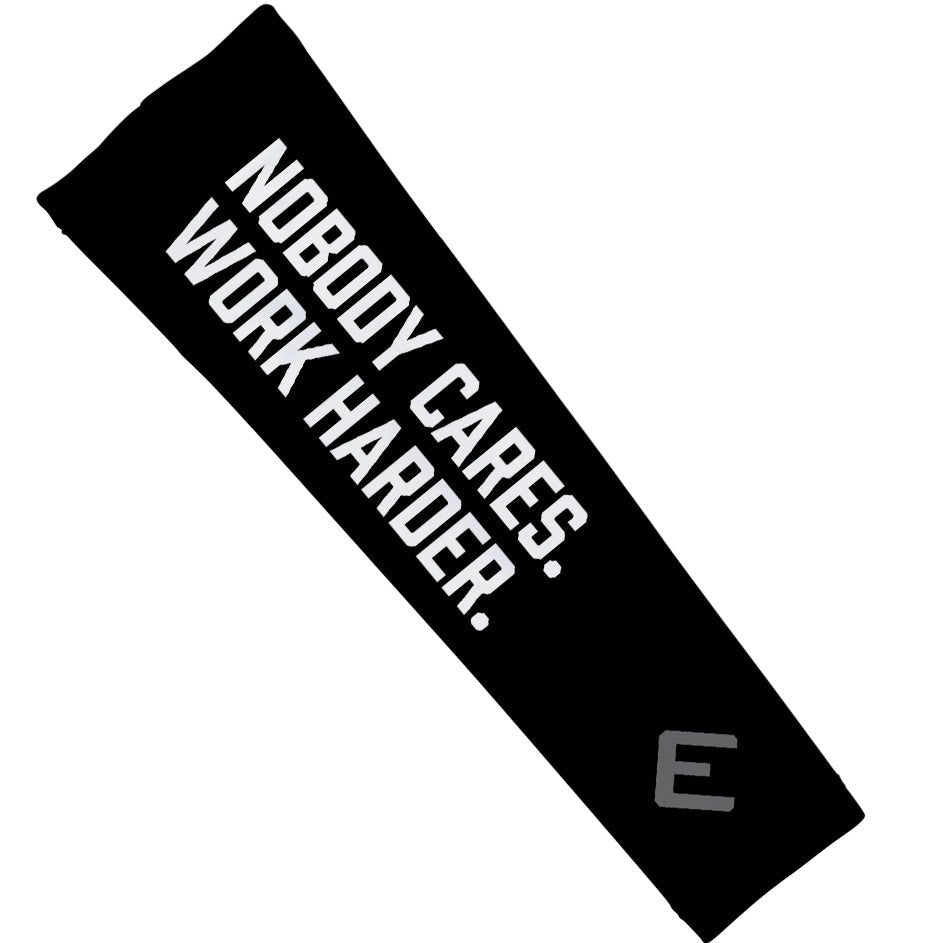 Collection of Black sweatband with white text and a logo on a white background in a gallery layout