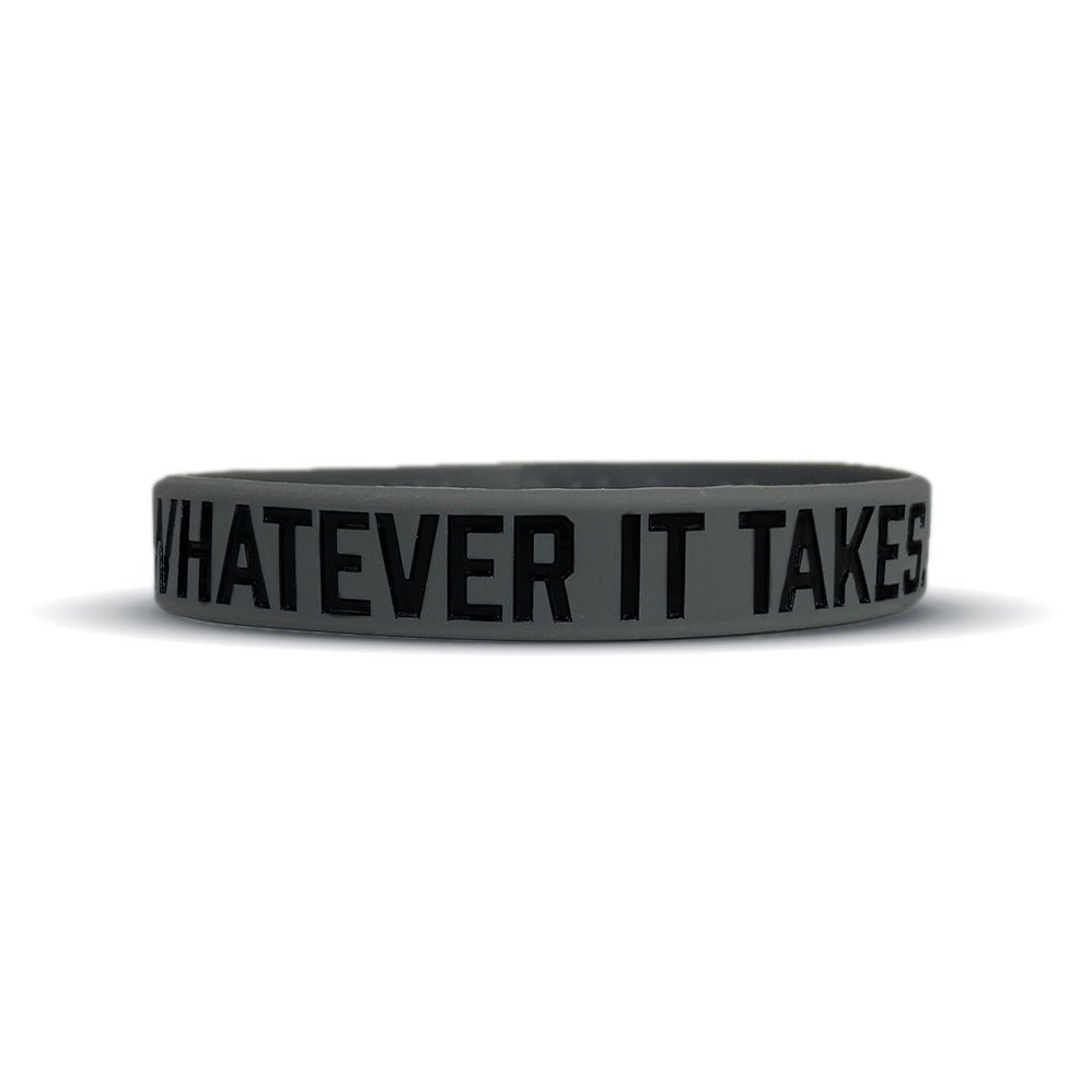 Collection of Black wristband with 'Whatever It Takes' text on a white background in a gallery layout
