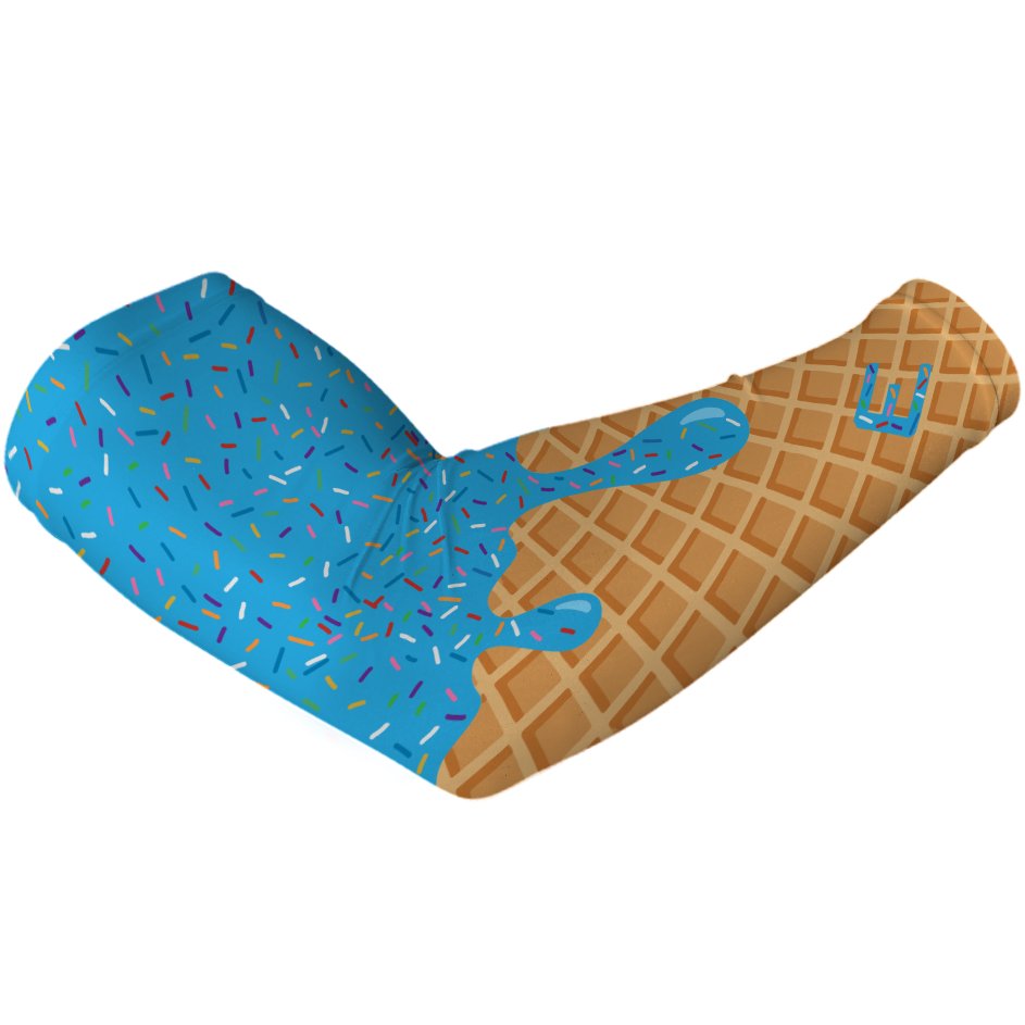 Collection of Waffle cone with blue ice cream and colorful sprinkles on a white background in a gallery layout