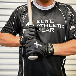 Collection of Faith Cross Black Batting Gloves in a gallery layout