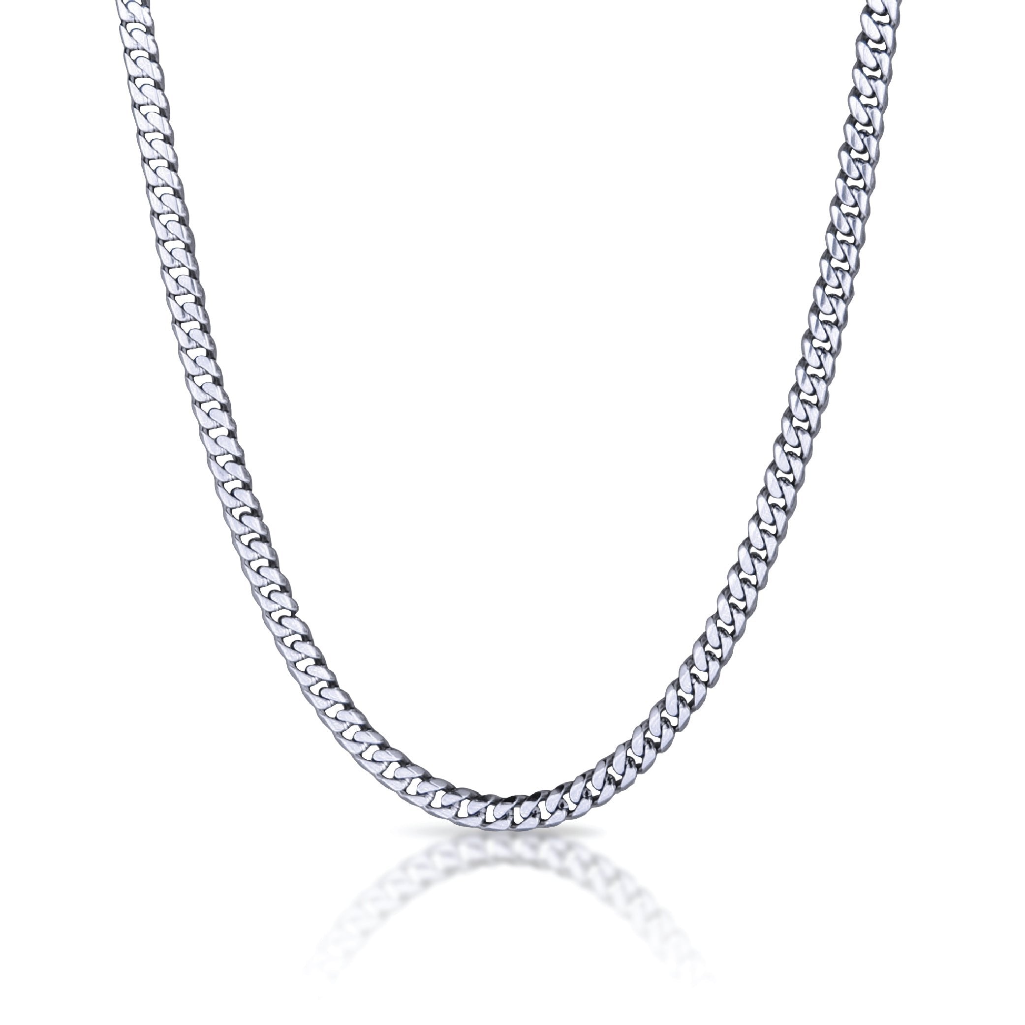Collection of Silver chain necklace on a white background in a gallery layout