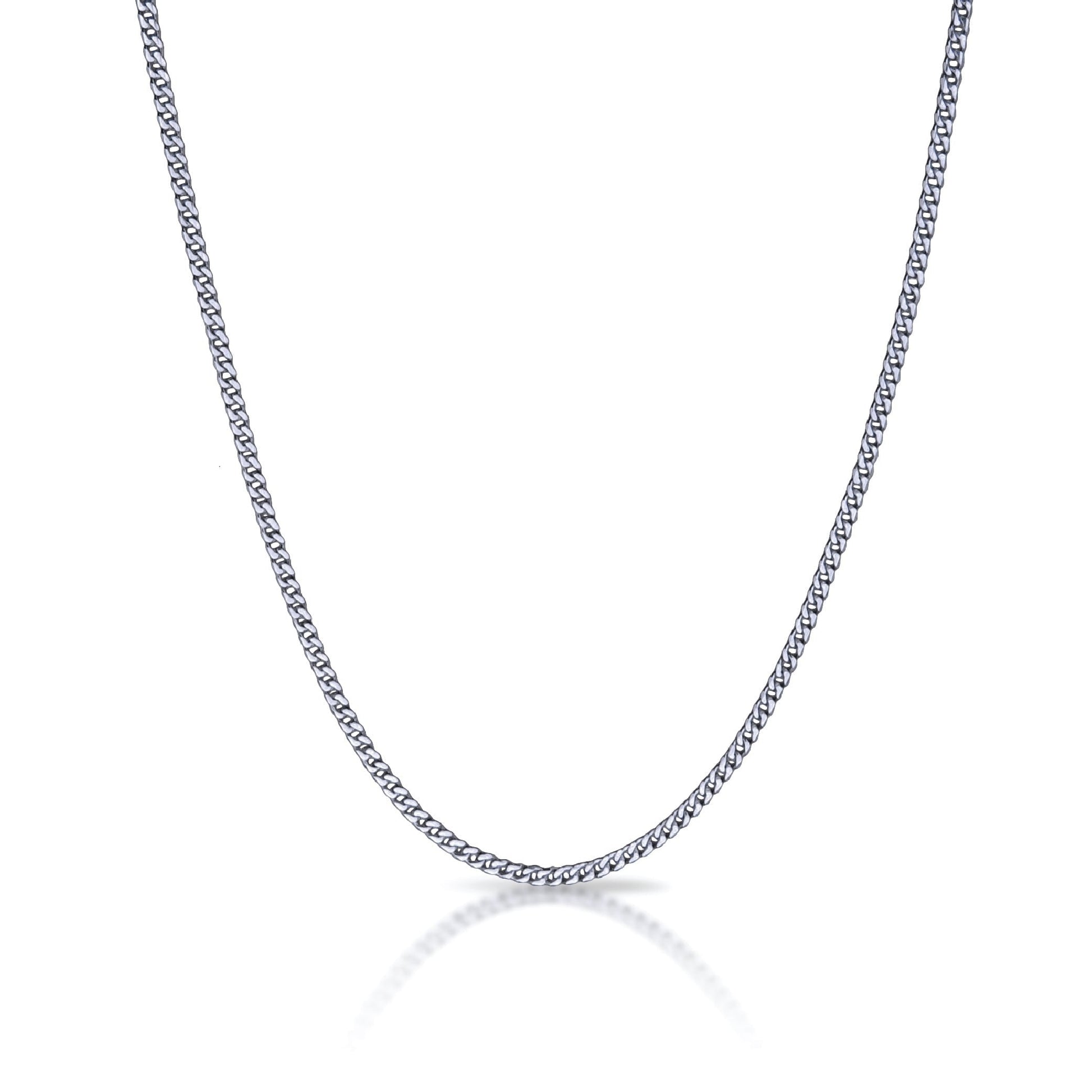 Silver chain necklace on a white background