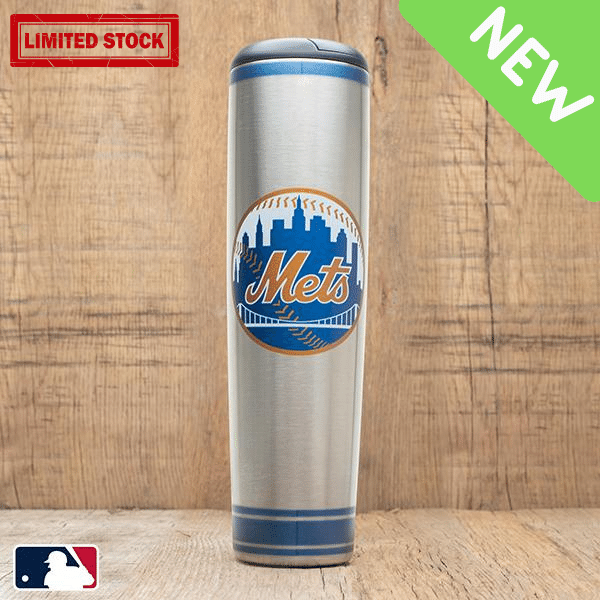 Collection of Metal tumbler with Mets logo on a wooden background in a gallery layout