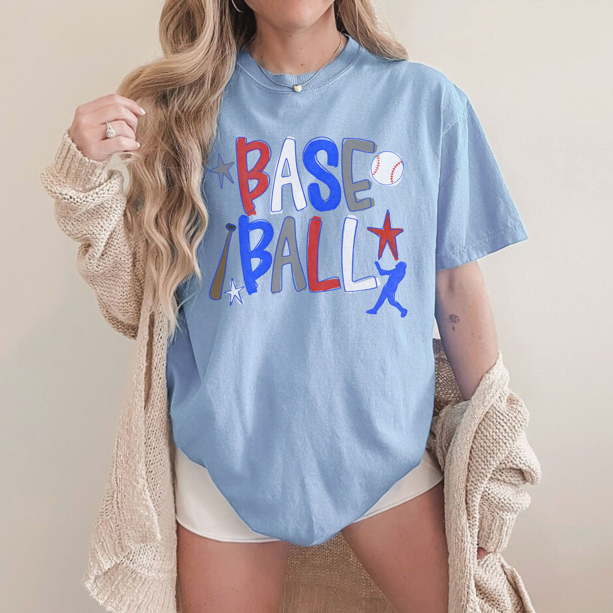 Collection of Baseball Retro Graphic Tee – Red White & Blue Game Day Shirt in a gallery layout