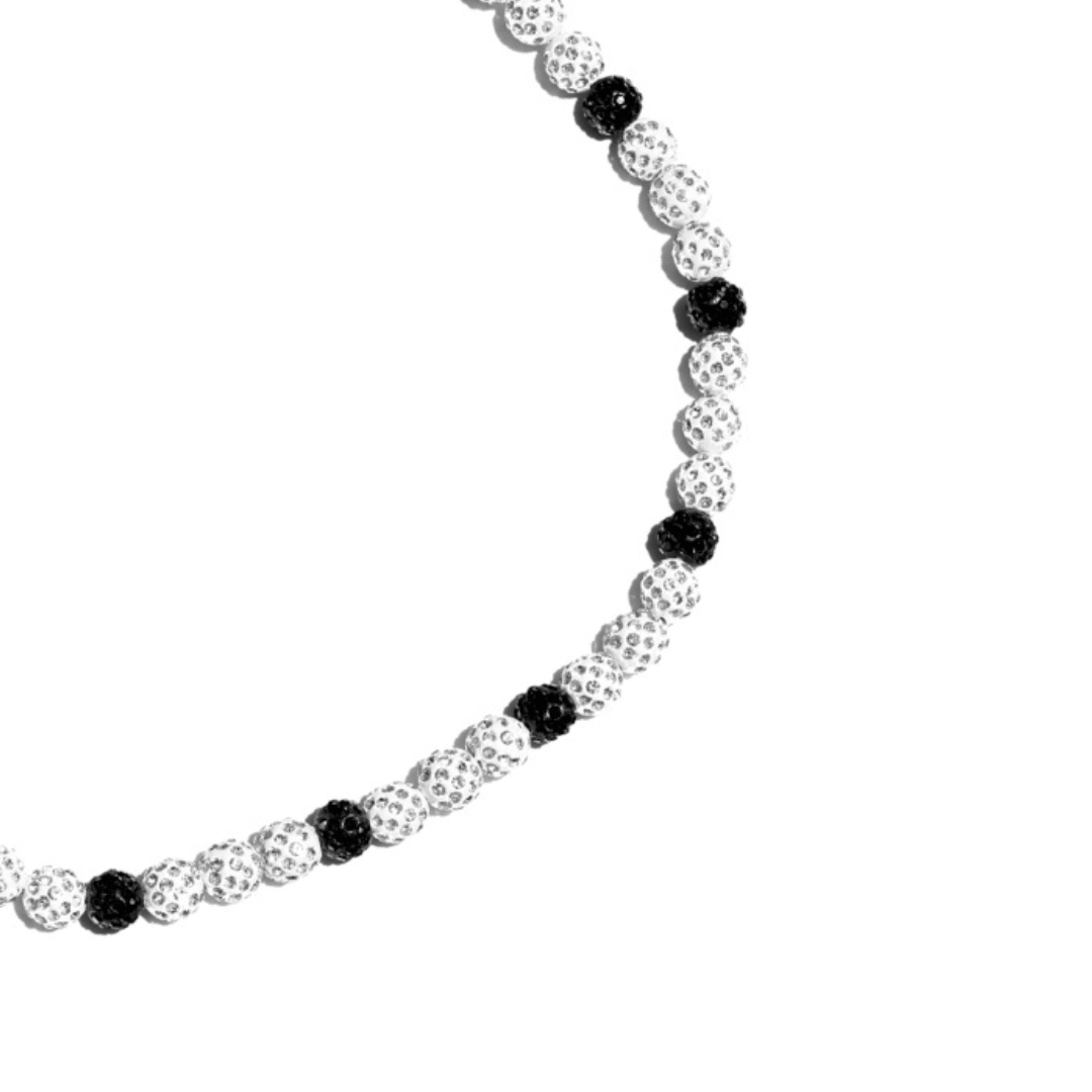 Ying Yang Iced Out Baseball Bead Necklace
